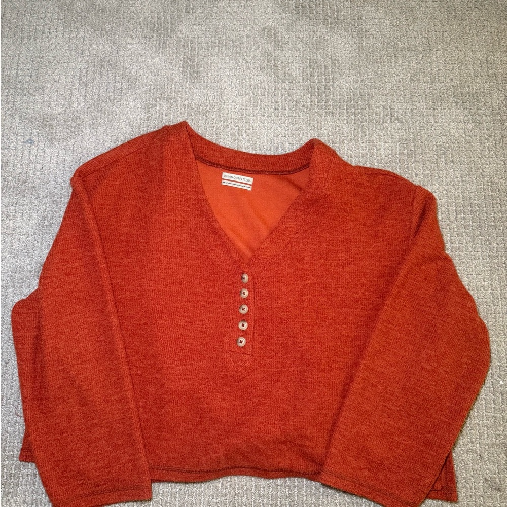 Red V-Neck Sweater with Button Detail